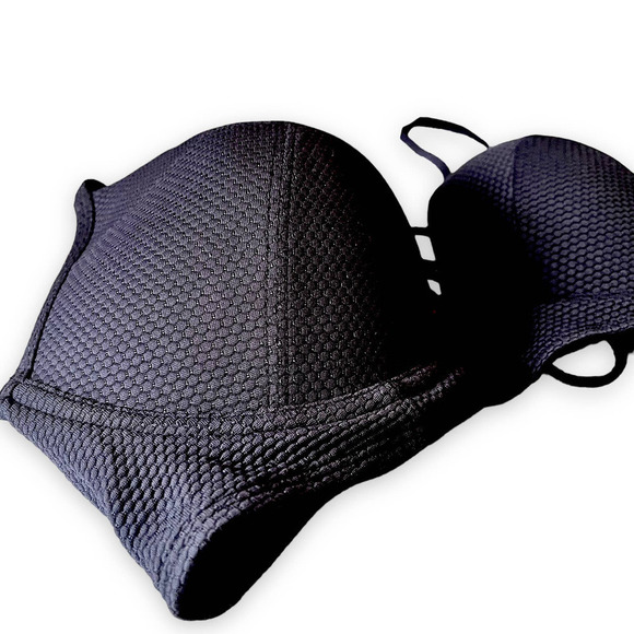 Rachel Roy NEW Textured Black Bikini Top Adjustable Straps Lace-Up Back Detail M - Picture 4 of 10